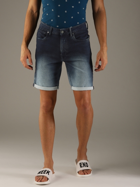 

Flying Machine Men Blue Solid Regular Fit Faded Denim Shorts