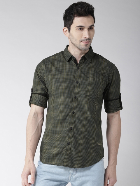 

LOCOMOTIVE Men Green & Yellow Slim Fit Checked Casual Shirt