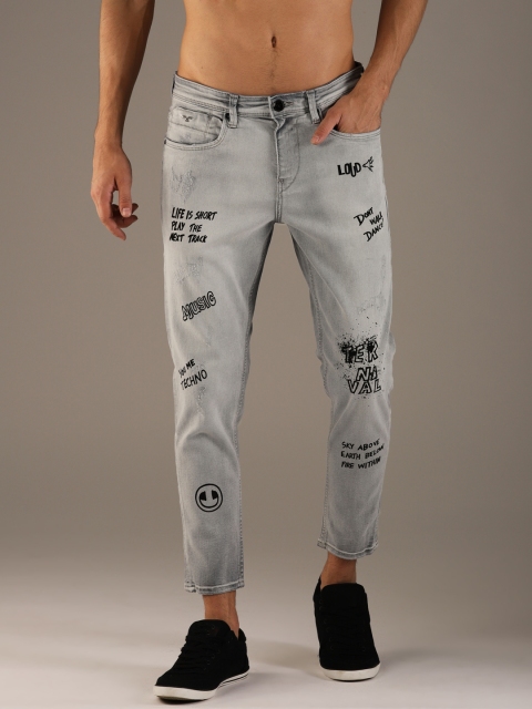 

Flying Machine Men Grey Mankle Fit Low-Rise Printed Stretchable Jeans