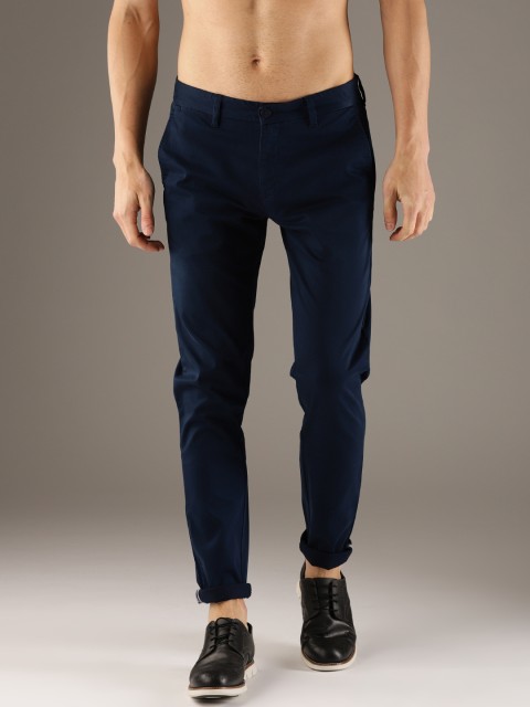 

Flying Machine Men Navy Blue Super Slim Fit Solid Trousers
