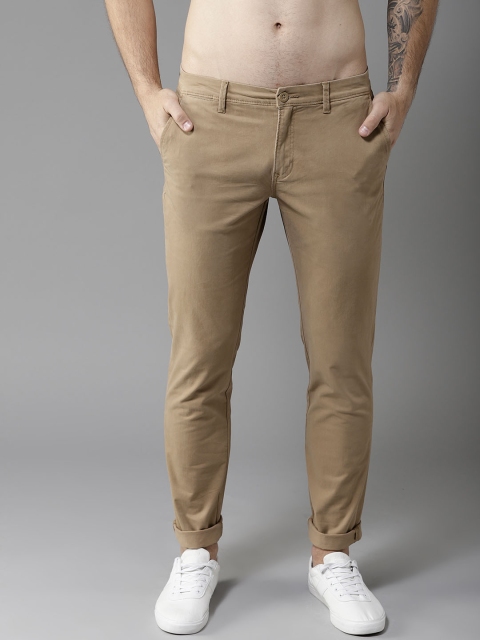 

Flying Machine Men Khaki Super Slim Fit Solid Regular Trousers