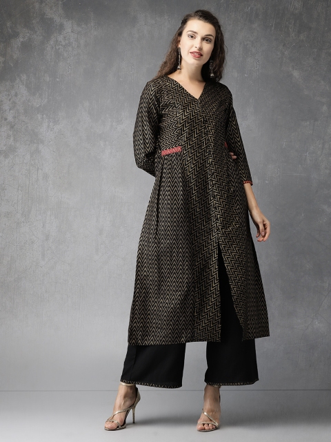 

Anouk Women Black Printed Kurta with Palazzos