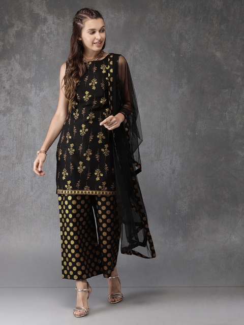 

Anouk Women Black & Printed Kurta with Palazzos & Dupatta