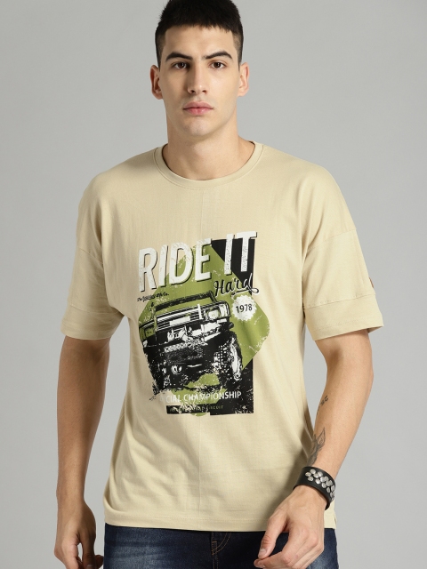

Roadster Men Cream-Coloured Printed Round Neck T-shirt