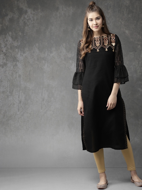 

Anouk Women Black Yoke Design Straight Kurta