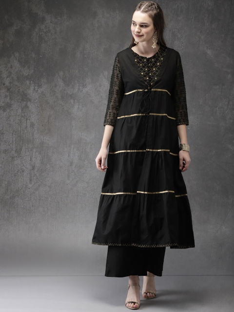 

Anouk Women Black Printed Tiered A-Line Kurta