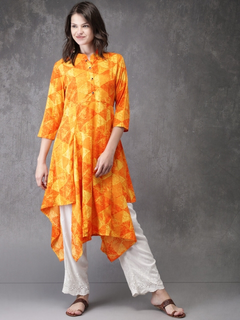 

Anouk Women Orange Printed Asymmetric A-Line Kurta