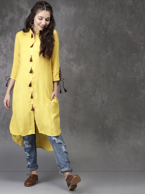 

Anouk Women Mustard Yellow Solid A-Line Kurta