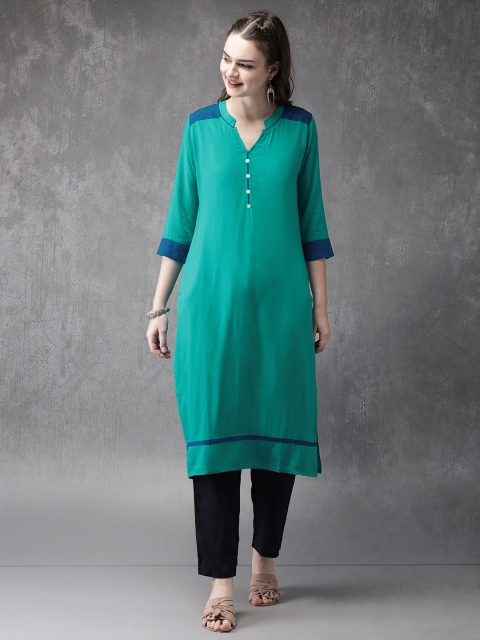 

Anouk Women Green Solid Straight Kurta