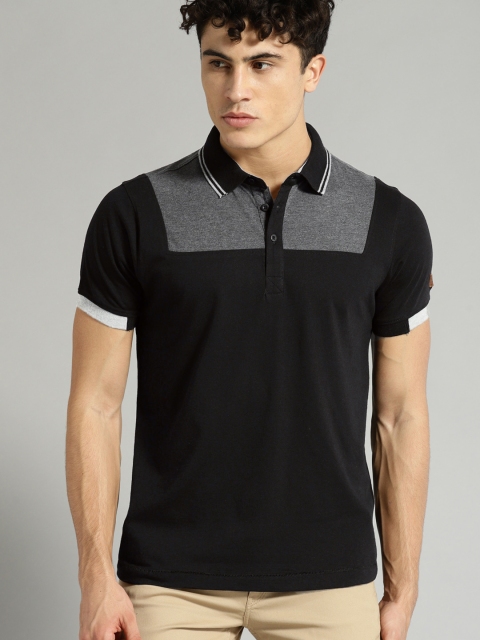 

Roadster Men Black & Charcoal Grey Colourblocked Polo Collar T-shirt