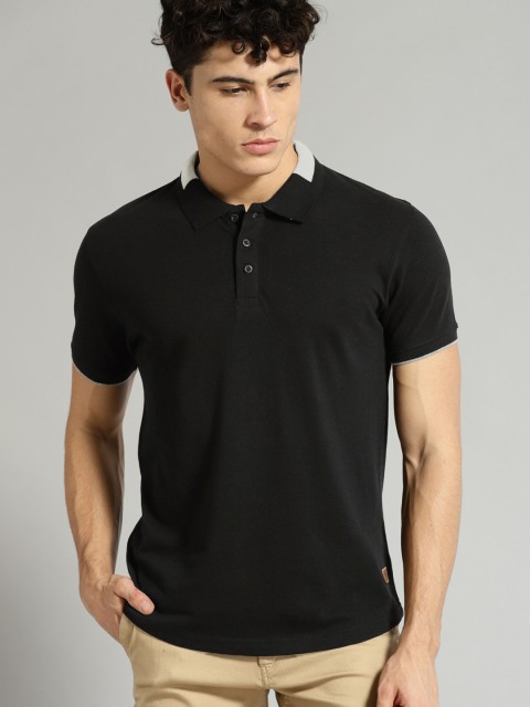 

Roadster Men Black Solid Polo Collar Pure Cotton T-shirt
