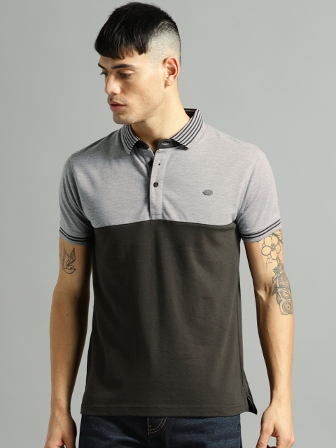 

Roadster Men Grey Colourblocked Polo Collar T-shirt