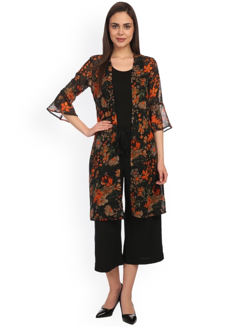 

Alom Black Printed Open Front Shrug