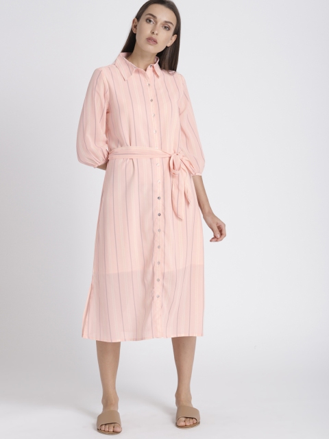 

Chemistry Women Peach-Coloured Striped Shirt Dress