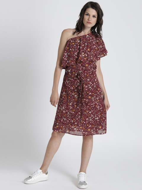 

Chemistry Women Burgundy Printed A-Line Dress