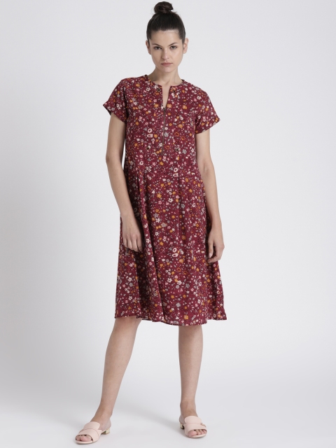 

Chemistry Women Maroon Printed A-Line Dress