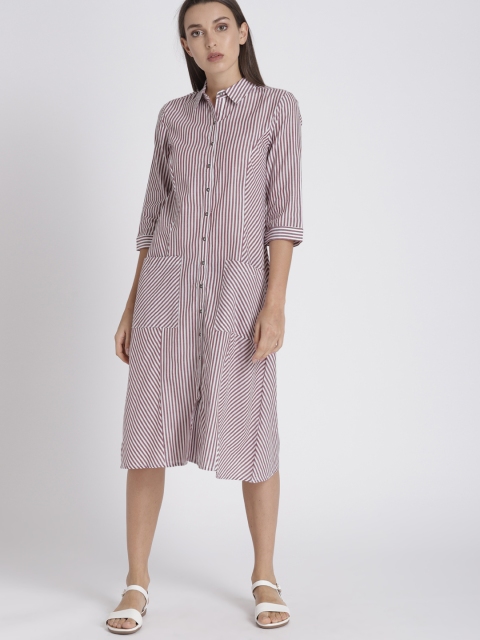 

Chemistry Women Maroon Striped Shirt Dress