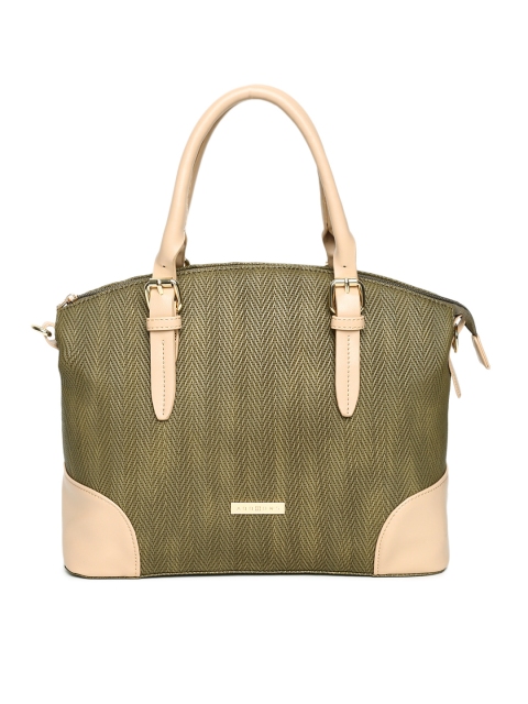 

Addons Olive Green Self Design Tote Bag