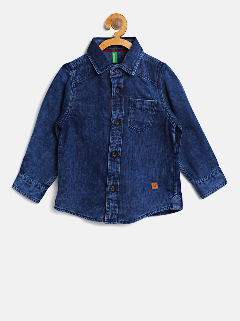

United Colors of Benetton Boys Blue Faded Chambray Casual Shirt