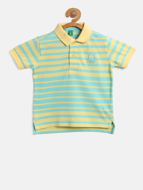 

United Colors of Benetton Boys Green & Yellow Striped Polo T-shirt