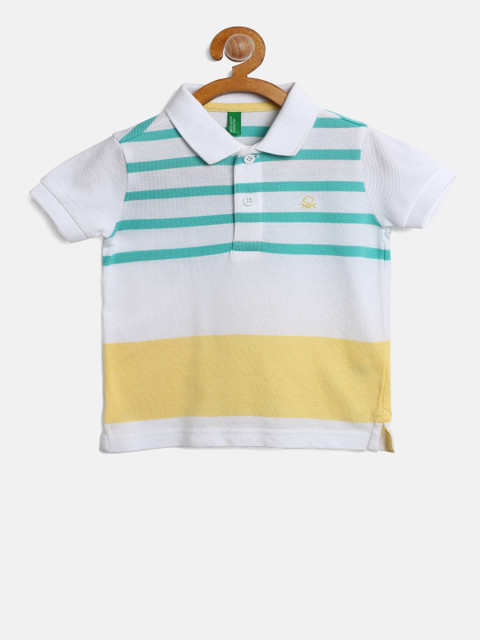 

United Colors of Benetton Boys White & Sea Green Striped Polo T-shirt