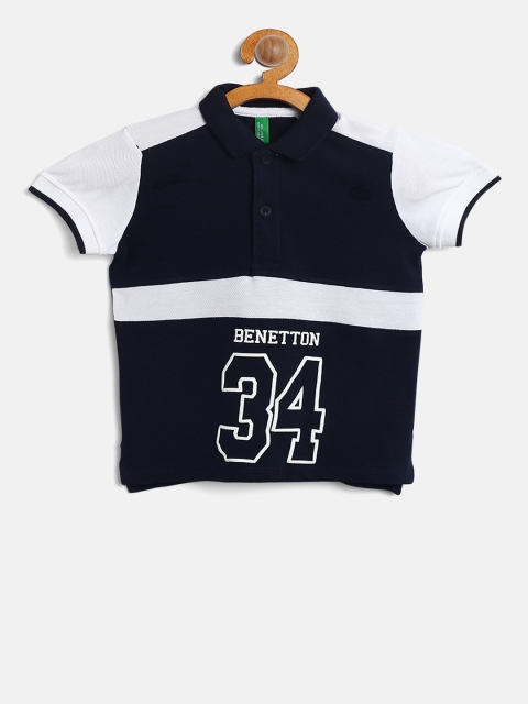 

United Colors of Benetton Boys Navy & White Printed Polo T-shirt, Navy blue