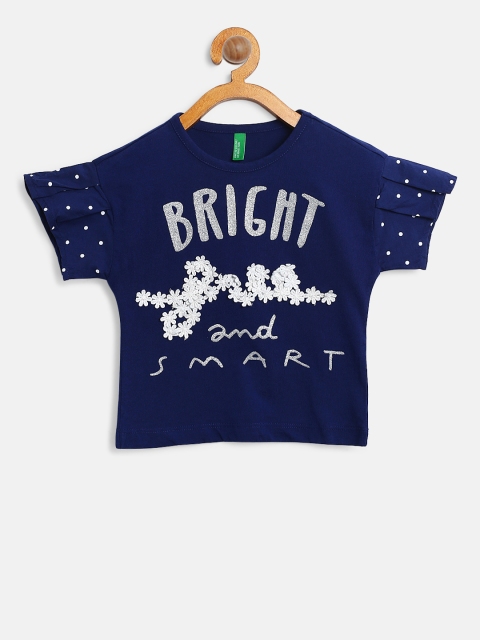 

United Colors of Benetton Girls Navy Blue Printed Top