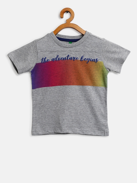 

United Colors of Benetton Boys Grey Melange Printed Round Neck T-shirt