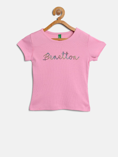 

United Colors of Benetton Girls Pink Solid Round Neck T-shirt