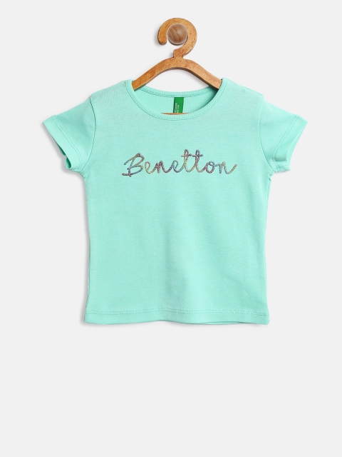 

United Colors of Benetton Girls Blue Solid Round Neck T-shirt