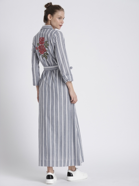

Chemistry Blue & White Striped Tie-Up Longline Shrug