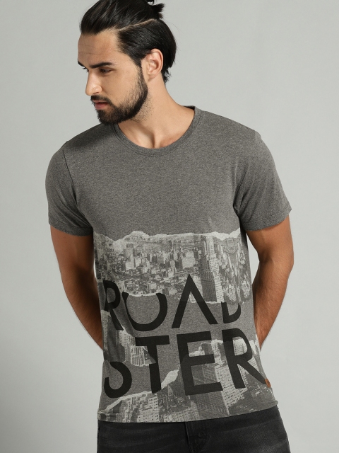 

Roadster Men Charcoal Grey Printed Round Neck T-shirt