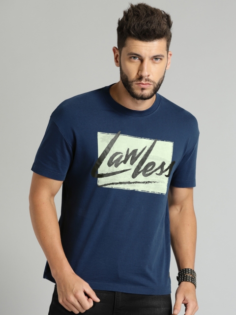 

Roadster Men Blue Printed Round Neck T-shirt