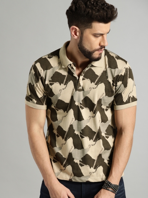 

Roadster Men Brown & Beige Printed Polo Collar T-shirt