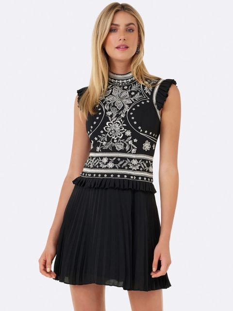 

Forever New Women Black & White Solange Embroidered Fit and Flare Dress