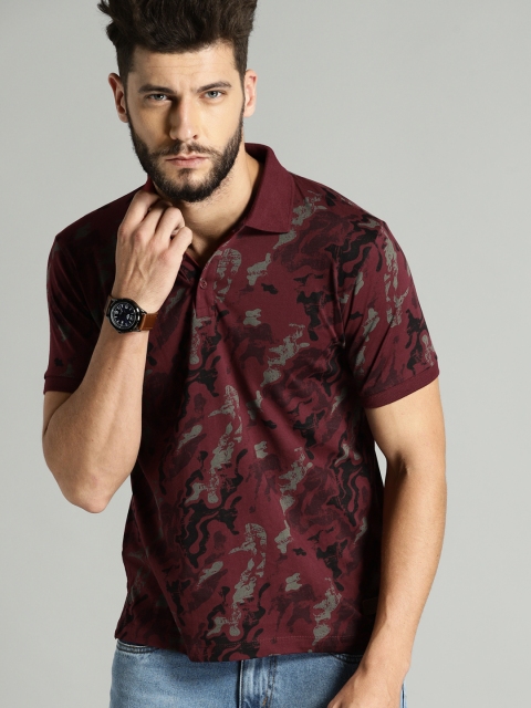 

Roadster Men Maroon All-Over-Printed Polo T-shirt