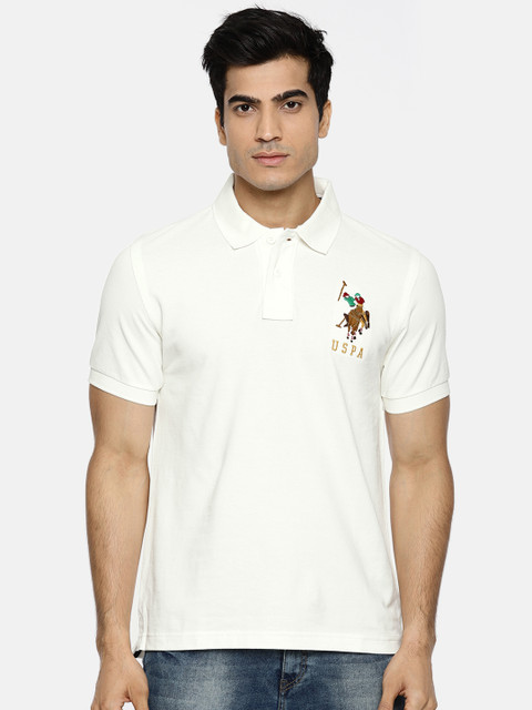 

U.S. Polo Assn. Men Off-White Polo Pure Cotton T-shirt