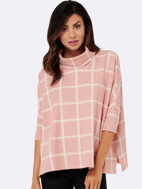 

Forever New Women Peach-Coloured Checked Boxy Top