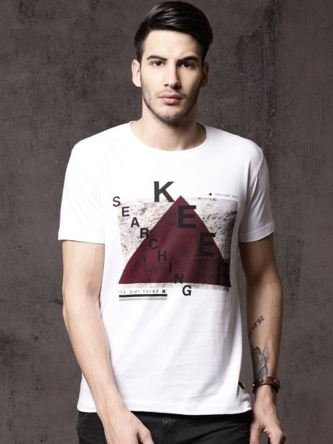 

Roadster Men White Printed Round Neck T-shirt