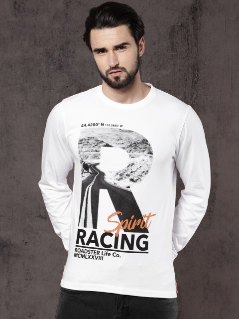 

Roadster Men White Printed Round Neck T-shirt