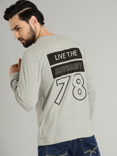 

Roadster Men Grey Melange Back Print Round Neck T-shirt
