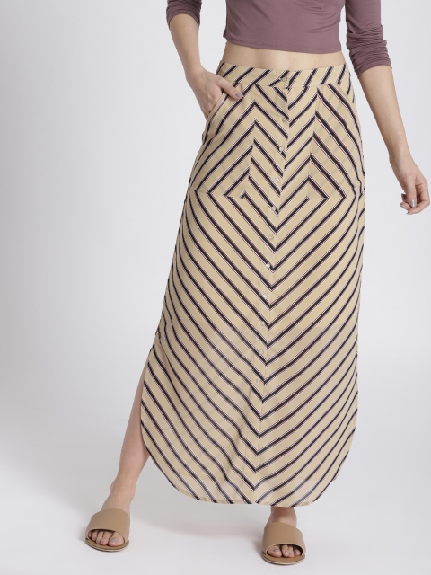 

Chemistry Beige & Black Printed A-line Maxi Skirt