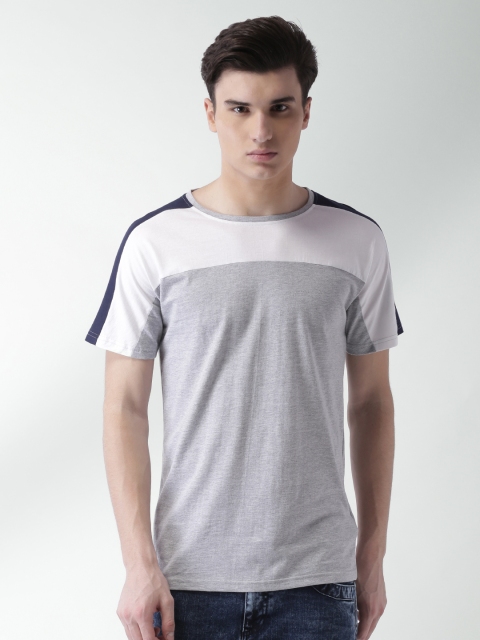 

Blue Saint Men Grey Colourblocked Round Neck T-shirt