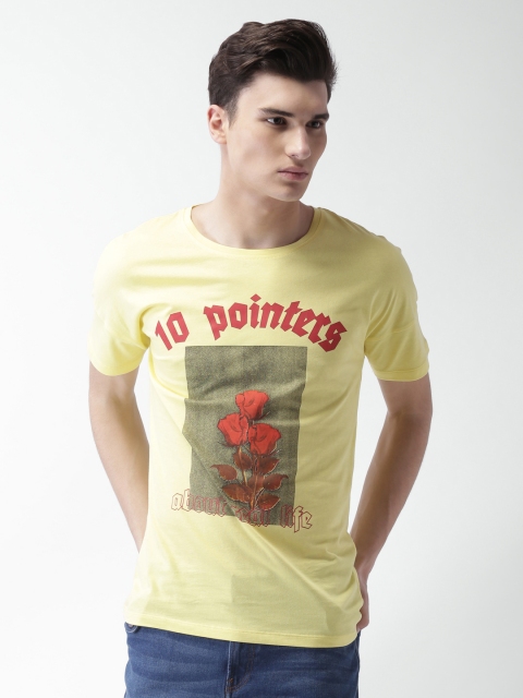 

Blue Saint Men Yellow Printed Round Neck T-shirt