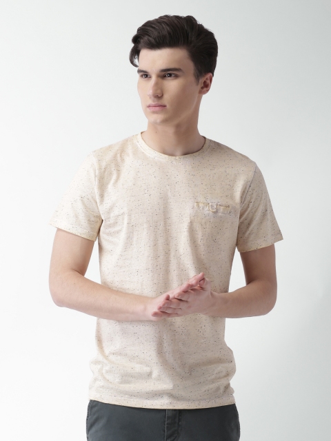 

Blue Saint Men Cream-Coloured Self Design Round Neck T-shirt