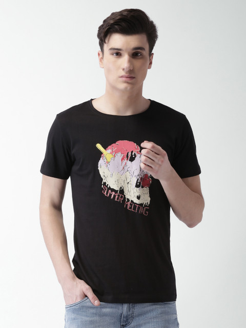 

Blue Saint Men Black Printed Round Neck T-shirt