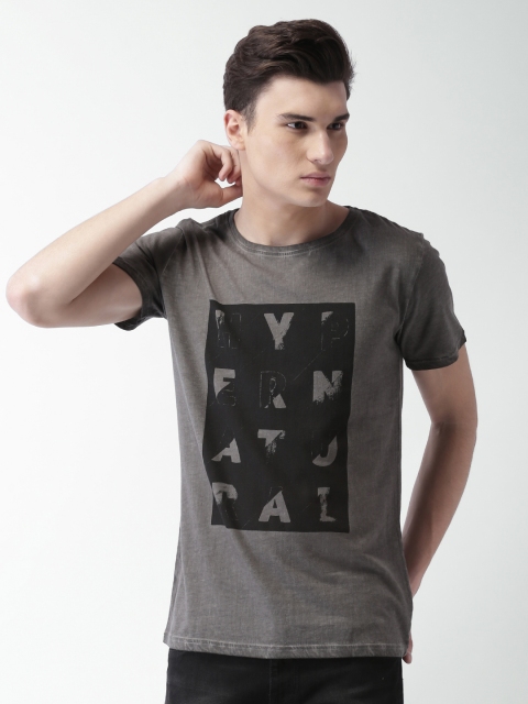 

Blue Saint Men Charcoal Printed Round Neck T-shirt
