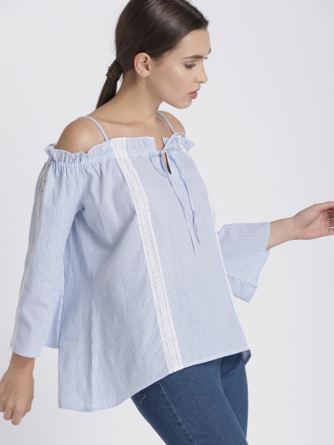 

Chemistry Women Blue & White Striped Bardot Top