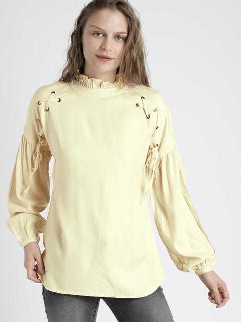 

Chemistry Women Cream Solid Pure Cotton Top