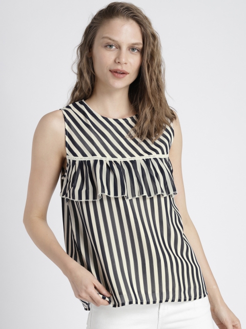 

Chemistry Women Navy & Cream Colored Striped Top, Navy blue